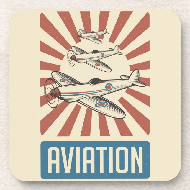 Retro Aviation Airforce fighter plane  Beverage Coaster (Front)