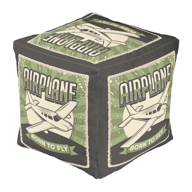 Retro Aviation Airplane  Pouf (Angled Back)