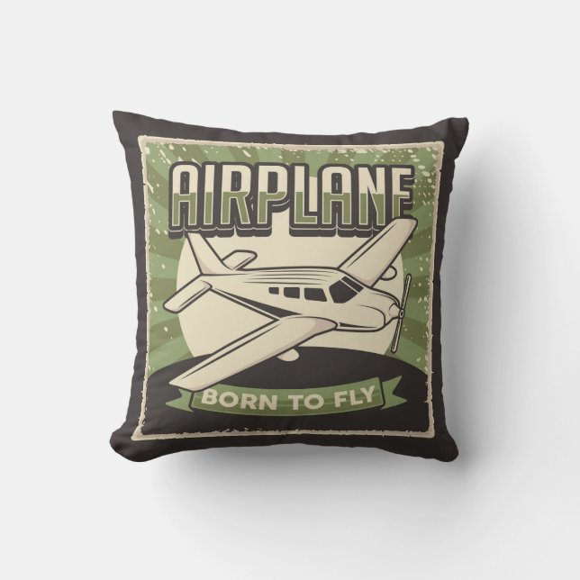 Retro Aviation Airplane Throw Pillow (Front)