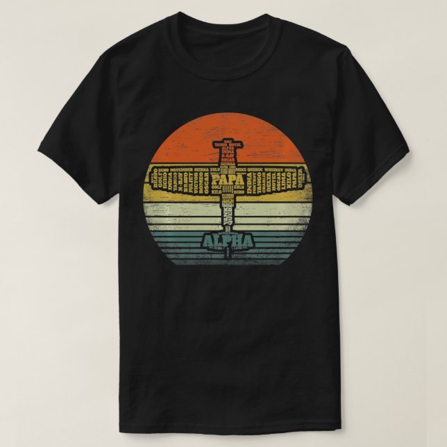 Retro Aviation Alphabet Plane Aircraft Pilot Lette T-Shirt (Design Front)