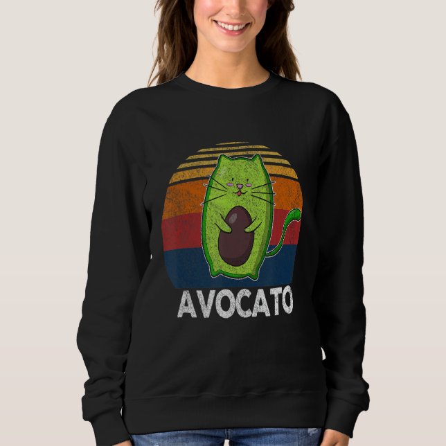 Retro Avocato Avogato Avocado Cat Vegan Sweatshirt (Front)