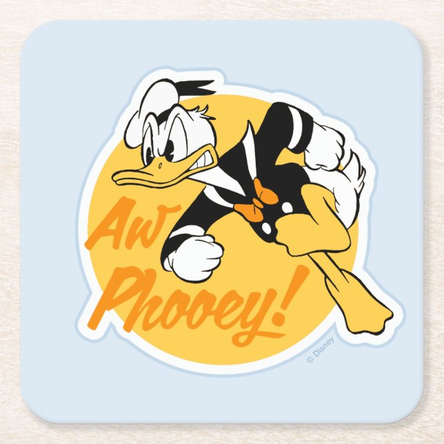 Retro "Aw Phooey" Donald Duck Badge Square Paper Coaster (Front)