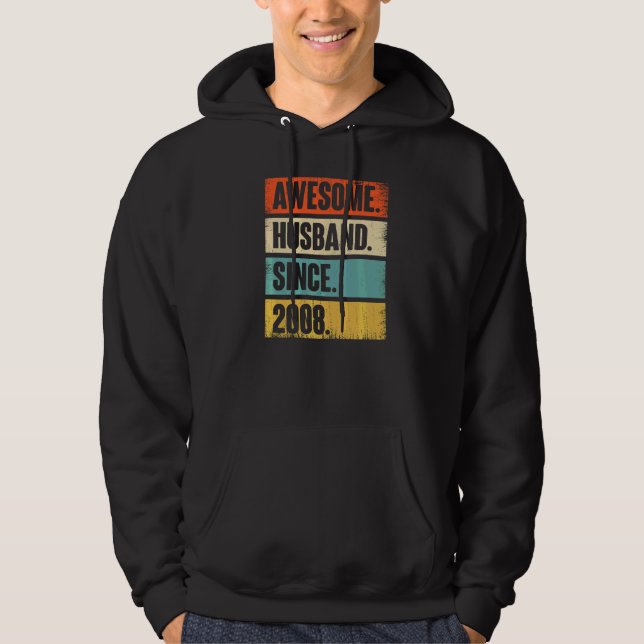 Retro Awesome Husband Since 2008 14 Wedding Aniver Hoodie (Front)