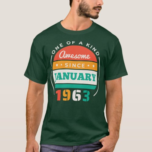 Retro Awesome Since January 1963 Birthday Vintage  T_Shirt