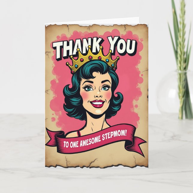 Retro Awesome Stepmom Thank You Card (Front)