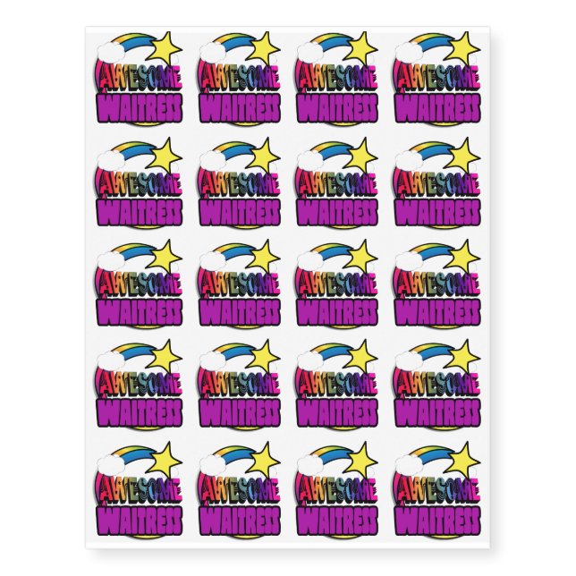 retro awesome waitress temporary tattoos (Front)