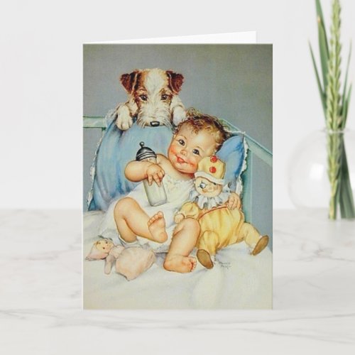 Retro Baby And Puppy Greeting Card