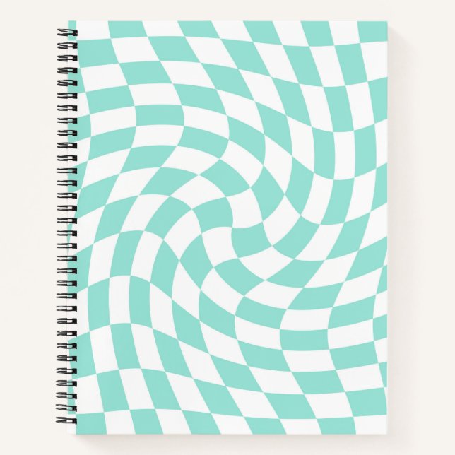 Retro Baby Blue Pastel Warped Checks Checkered  Notebook (Front)