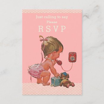 Retro Baby Girl On Phone Baby Shower Rsvp by GroovyGraphics at Zazzle