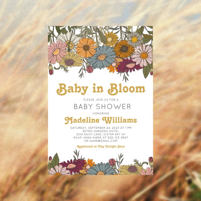 Retro Baby in Bloom Daisy Baby Shower Invitation (Creator Uploaded)