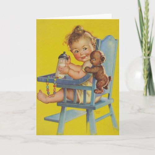 Retro Baby In High Chair Greeting Card
