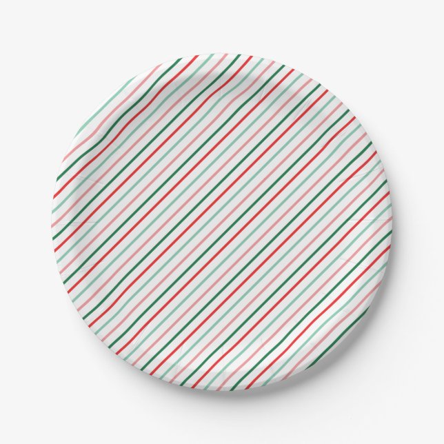 Retro Baby It's Cold Outside Christmas Stripes Paper Plates (Front)
