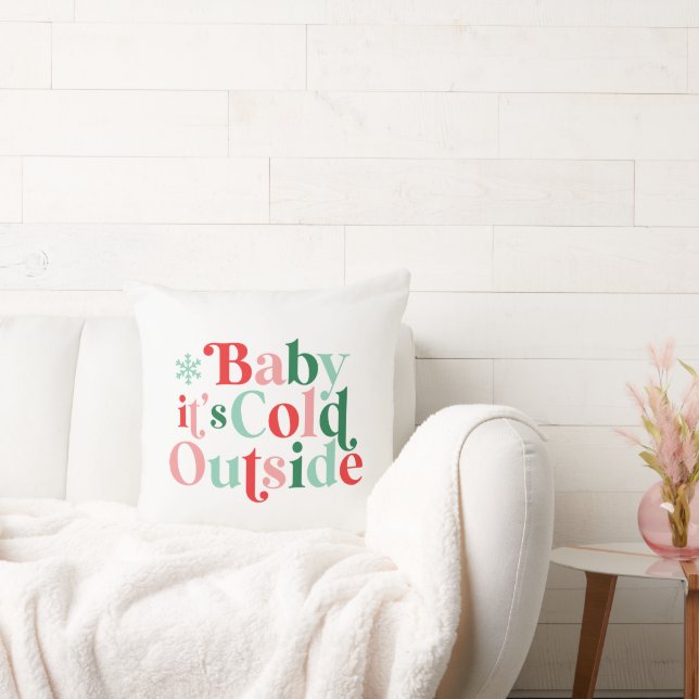 Retro Baby It's Cold Outside Christmas Throw Pillow (Couch)