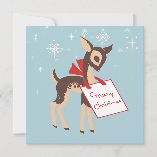 Retro Baby Reindeer | Custom Flat Christmas Card (Front)
