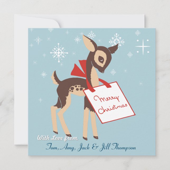 Retro Baby Reindeer | Custom Flat Christmas Card (Front)