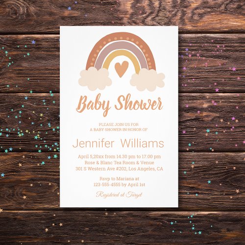 retro baby shower boho rainbow invitation flyer