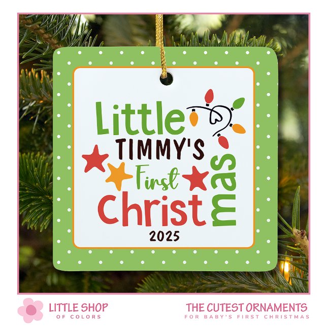 Retro Baby's First Christmas Customizable Photo Ceramic Ornament (Creator Uploaded)