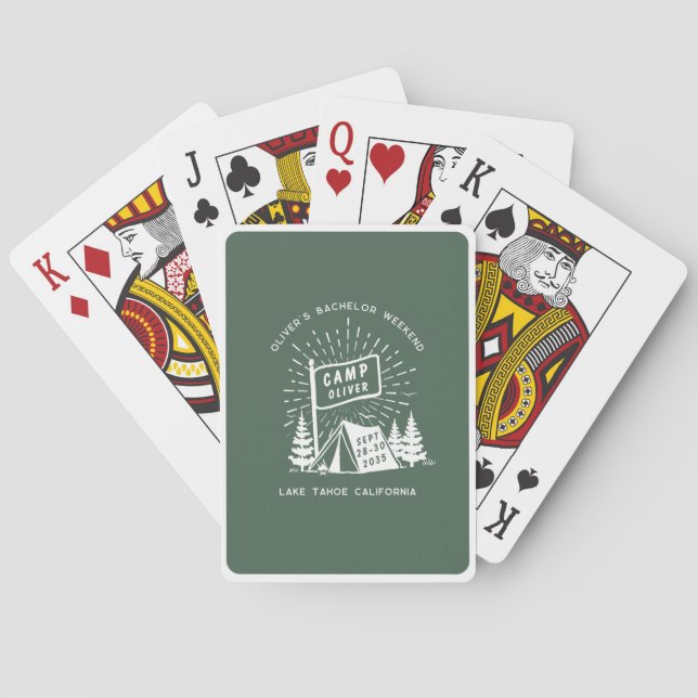 Retro Bachelor Party Weekend in the Woods | Green  Poker Cards (Back)