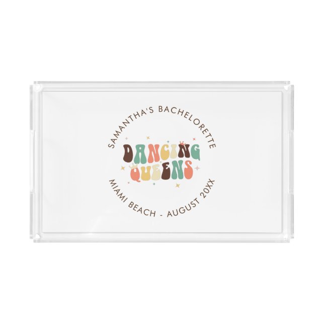 Retro Bachelorette Disco Bride Dancing Queens Acrylic Tray (Front)
