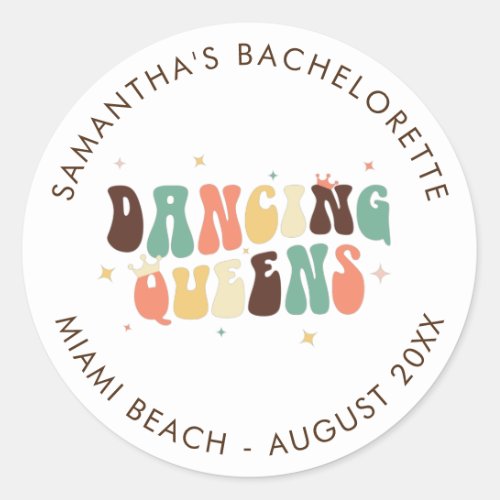 Retro Bachelorette Disco Bride Dancing Queens Classic Round Sticker