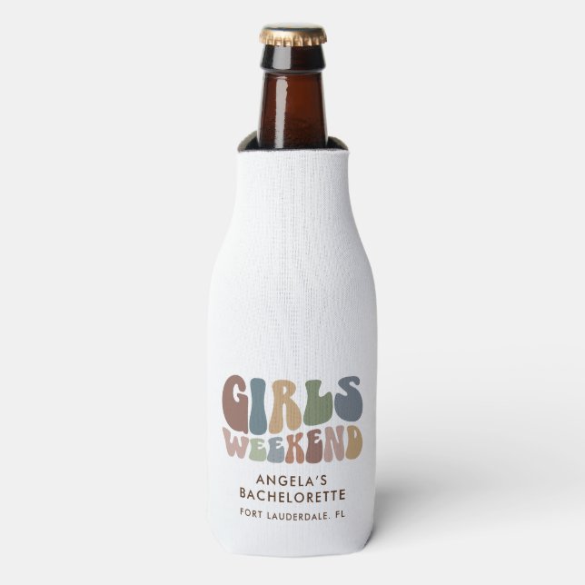 Retro Bachelorette Girls Weekend Bride Party Bottle Cooler (Bottle Front)