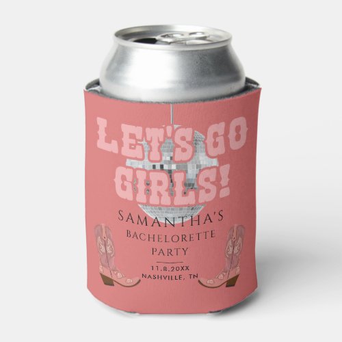 Retro Bachelorette Lets Go Girls Disco Cowgirl Can Cooler