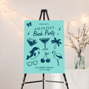 Retro Bachelorette Party Aqua Blue Beach Doodle Foam Board