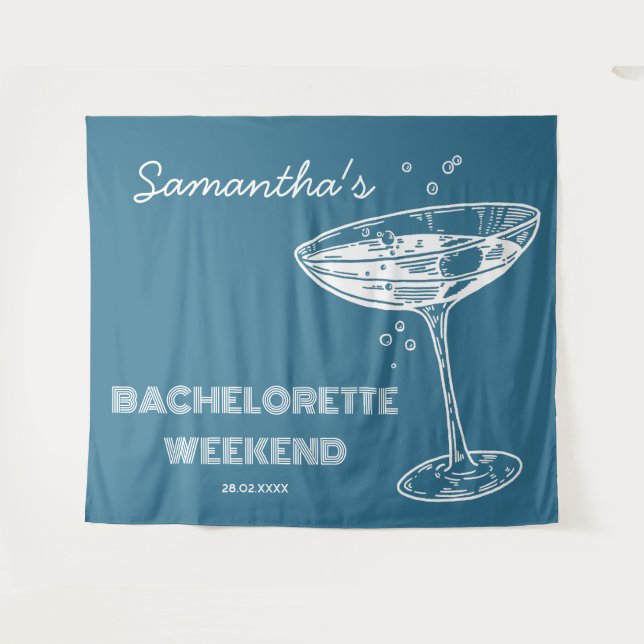 Retro Bachelorette Party Backdrop Boho Teal blue (Front (Horizontal))