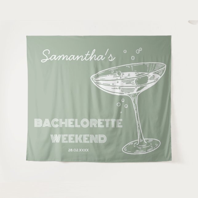 Retro Bachelorette Party Backdrop Green Cocktail (Front (Horizontal))