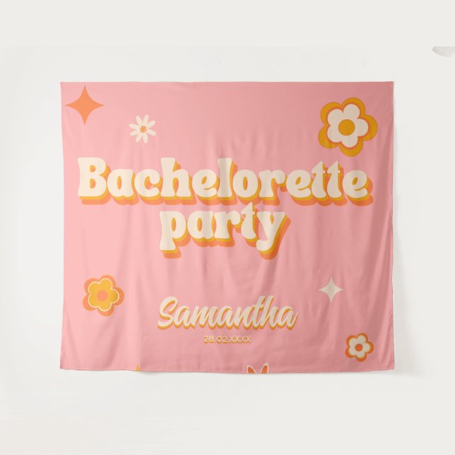 Retro Bachelorette Party Backdrop Groovy 70s Fun (Front (Horizontal))