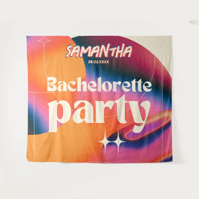Retro Bachelorette Party Backdrop Groovy 70s Pink (Front (Horizontal))