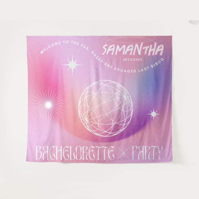 Retro Bachelorette Party Backdrop Groovy 70s Pink (Front (Horizontal))