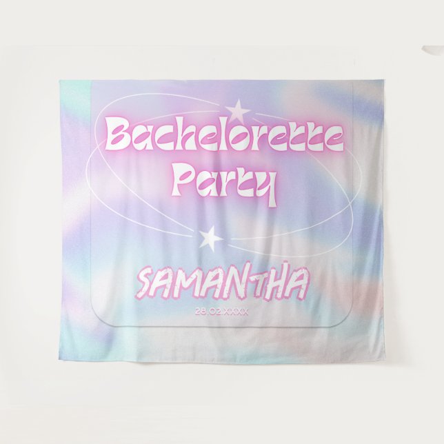 Retro Bachelorette Party Backdrop Groovy Pink (Front (Horizontal))