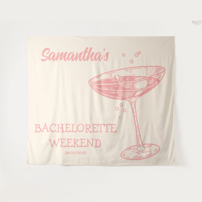 Retro Bachelorette Party Backdrop Pink Cocktail (Front (Horizontal))