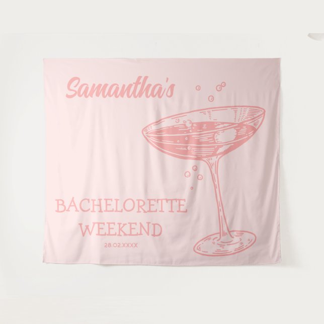 Retro Bachelorette Party Backdrop Pink Cocktail (Front (Horizontal))