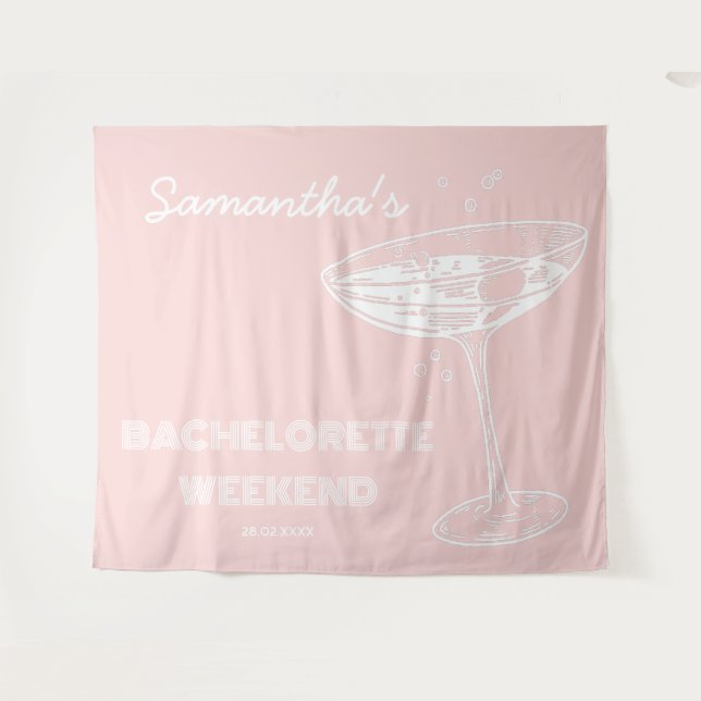 Retro Bachelorette Party Backdrop Pink Cocktail (Front (Horizontal))