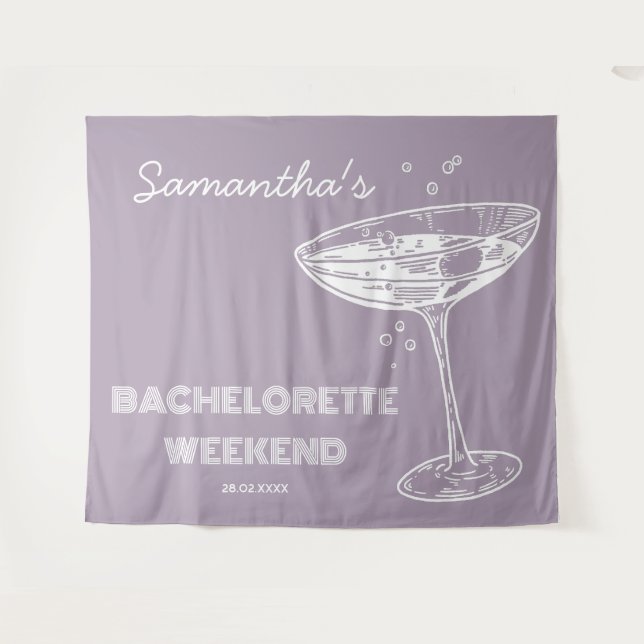 Retro Bachelorette Party Backdrop Purple Cocktail (Front (Horizontal))