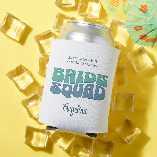 Retro Bachelorette Party Bride Squad Bridesmaid Can Cooler (In Situ Summer)