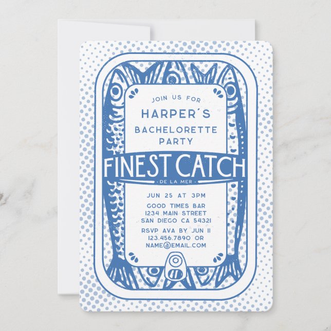 Retro Bachelorette Party Finest Catch Sardines Invitation (Front)