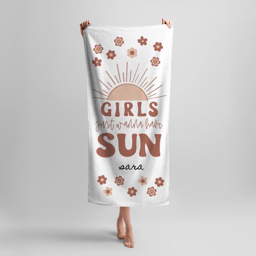 Retro Bachelorette Party Girls Just Wanna Have Sun Beach Towel