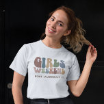 Retro Bachelorette Party Girls Weekend Bride T-Shirt<br><div class="desc">Embrace the spirit of the ultimate girls' trip with our Custom Retro Typography Bachelorette Weekend T-Shirt! This chic and stylish top serves as the perfect memento of a memorable getaway with your favorite ladies. The front of the shirt showcases a captivating vintage-inspired "Girls Weekend" typography that perfectly captures the fun...</div>