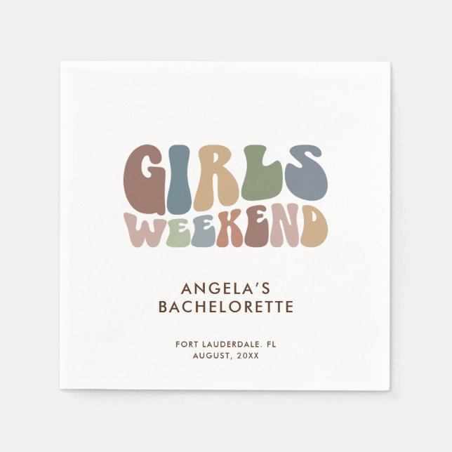 Retro Bachelorette Party Girls Weekend Napkins (Front)