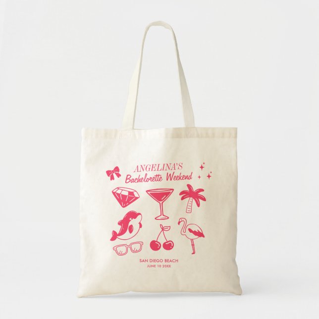 Retro Bachelorette Party Retro Beach Cute Doodle Tote Bag (Front)