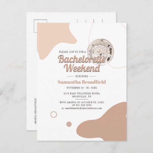Retro Bachelorette Weekend Disco Party Invitation Postcard
