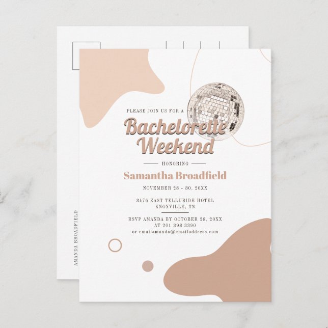 Retro Bachelorette Weekend Disco Party Invitation Postcard (Front/Back)