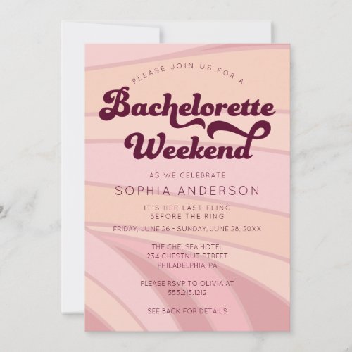 Retro Bachelorette Weekend Itinerary Invitation