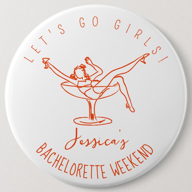 Retro bachelorette woman in cocktail button (Front)