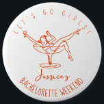 Retro bachelorette woman in cocktail button<br><div class="desc">Fancy Bachelorette button in a funky retro style.</div>