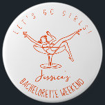 Retro bachelorette woman in cocktail button<br><div class="desc">Fancy Bachelorette button in a funky retro style.</div>