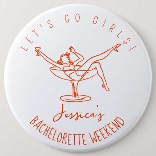 Retro bachelorette woman in cocktail button